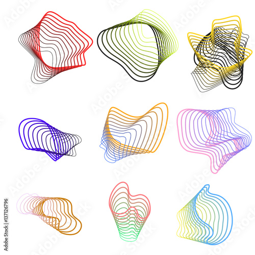 Abstract colored spiral lines vector icons. Weird substance icon.