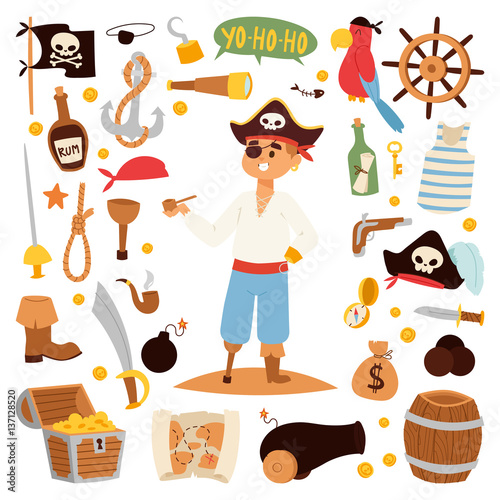 Pirate character design with vector icons.