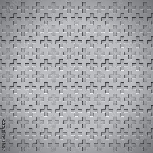 Volume realistic vector texture  holes in the form of crosses  gray geometric pattern  design wallpaper