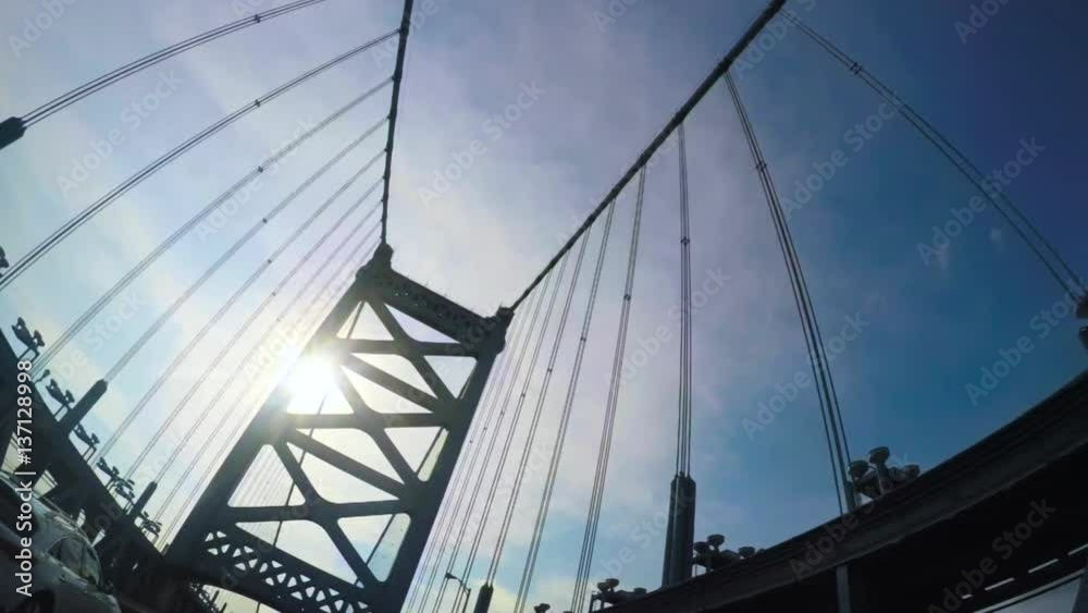 Driving on the Benjamin Franklin Bridge, In Philadelphia Pennsylvania. Slow motion, 120fps