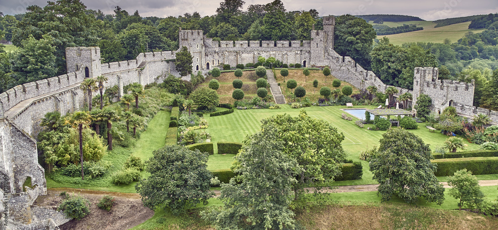 An English castle and grounds from above - obrazy, fototapety, plakaty 