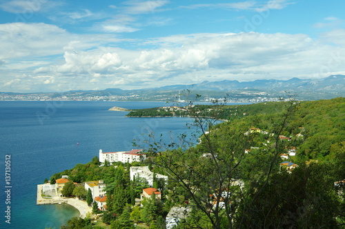 Omisalj, Croatia – September 20, 2016: a town situated on the northern coast of the island of Krk. View of the city of Rijeka, which is located on the mainland.