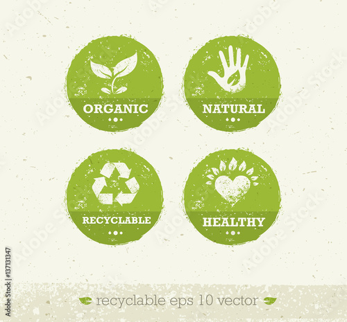 Go Green Recycle Reduce Reuse Eco Poster Concept. Vector Creative Organic Illustration On Rough Background