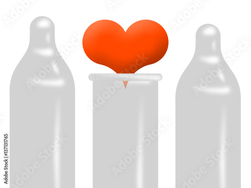 Symbol of the heart and condoms on a white background