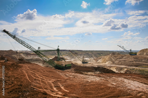 Dragline excavator in a clay quarry near the town of Polohy in the Zaporizhya region of Ukraine. September 2005 photo