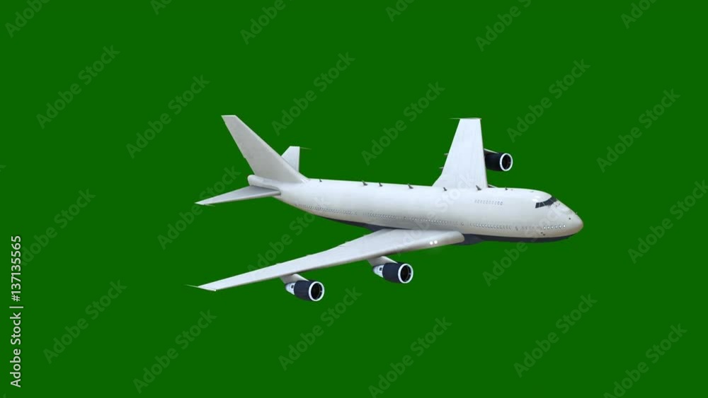 Plane isolated on green screen, commercial airplane flying, aircraft in flight Plane isolated on green screen, commercial airplane flying, aircraft in flight