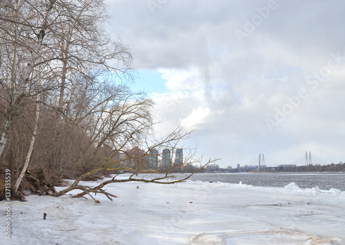 Coast of Neva River at winter. © konstan