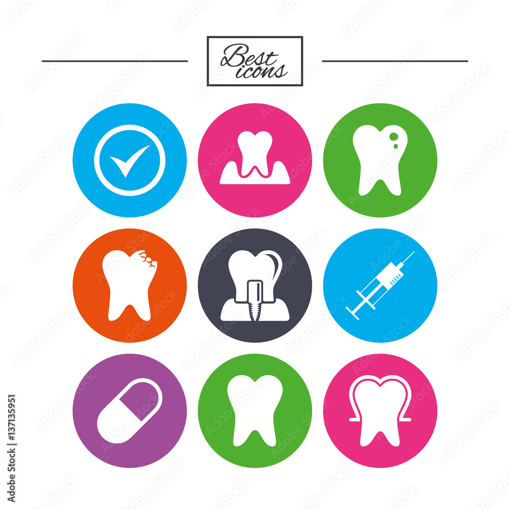 Tooth, dental care icons. Stomatology signs. Tooth, dental care icons. Stomatology signs.