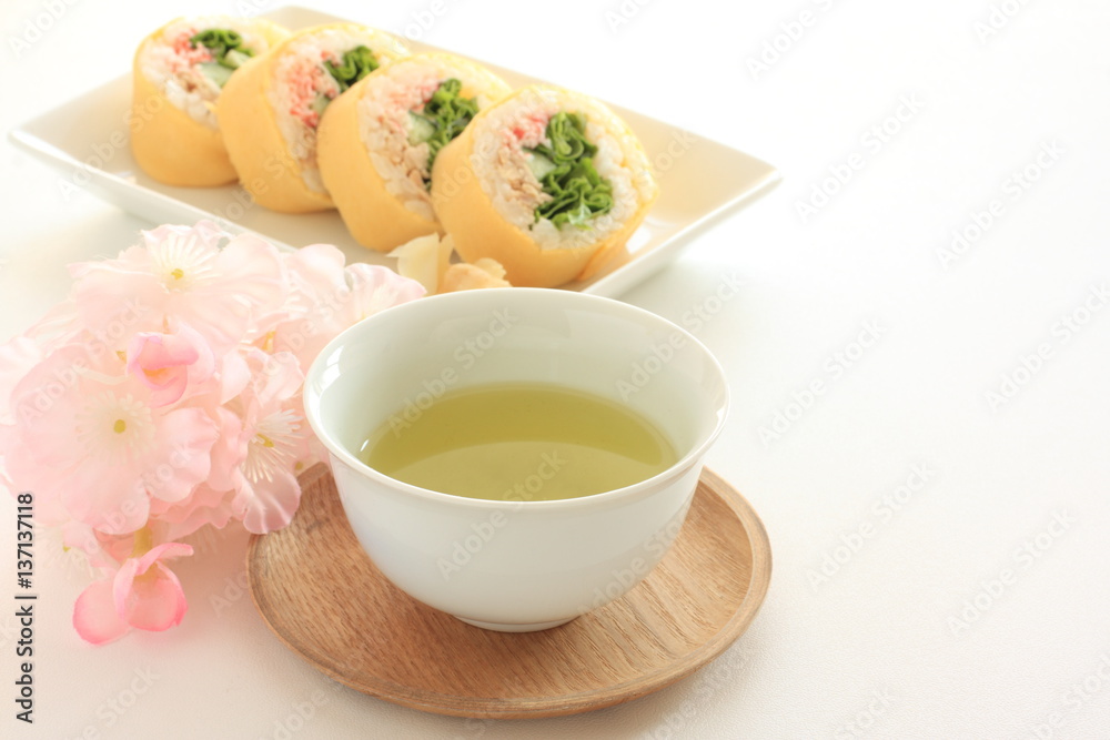 green tea and sushi rol green tea and sushi rol