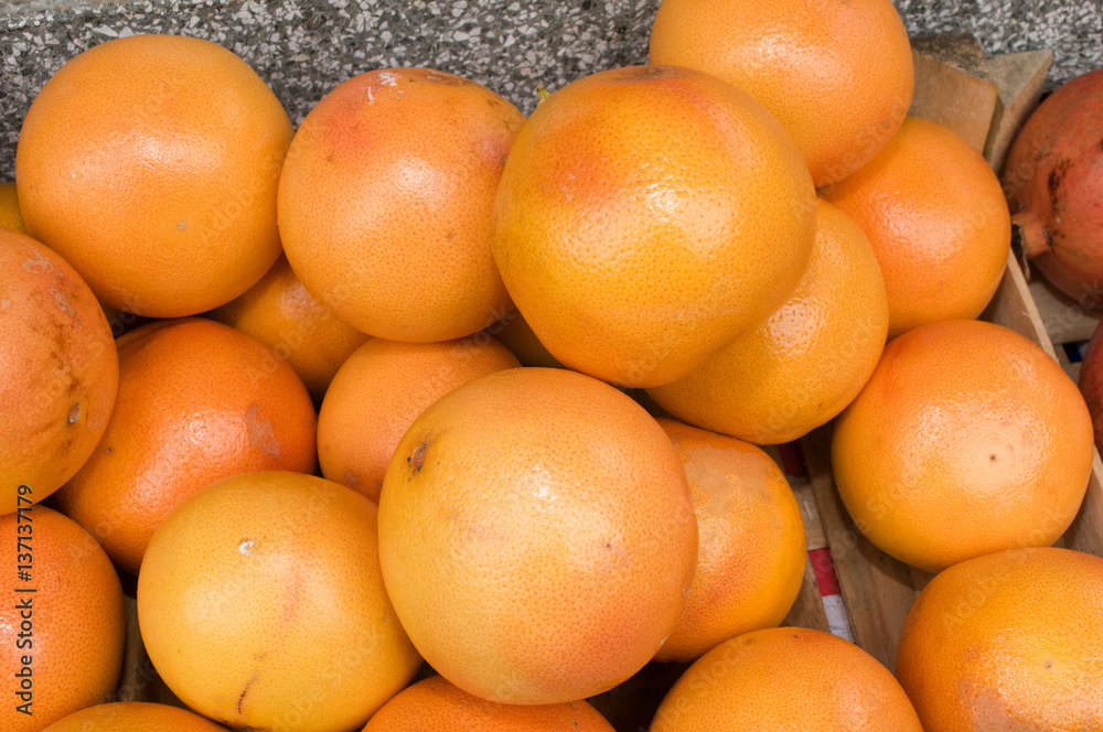 Dozens of oranges piled up in a heap, Novi Sad, Serbia