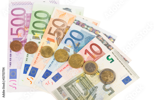 Euro banknotes and coins