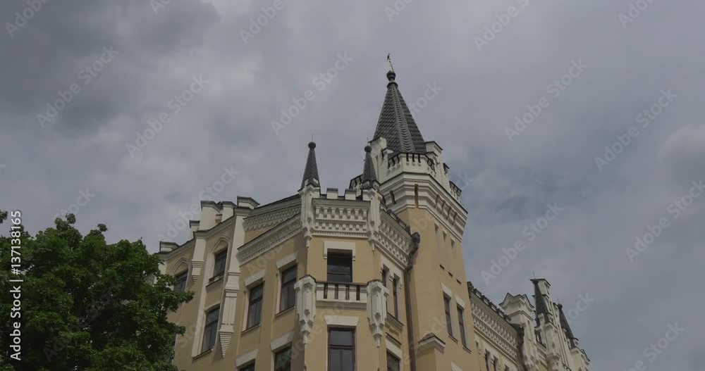 the Down up Shot of the Castle of Richard the Lionheart Which is a Multistoreyed Building Constructed at the Beginning of Xxth Century and Painted in Beige Color the Down up Shot of the Castle of Richard the Lionheart Which is a Multistoreyed Building Constructed at the Beginning of Xxth Century and Painted in Beige Color