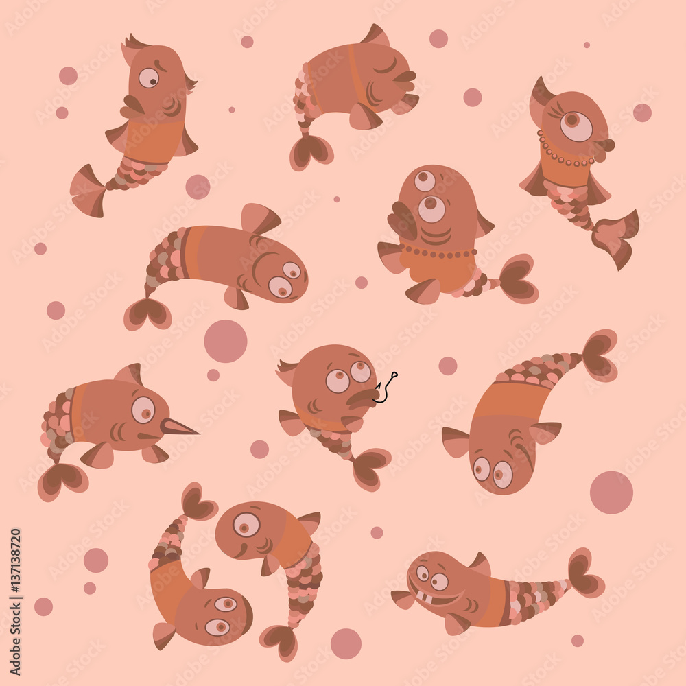 Obraz premium Funny fish collection vector illustration of a flat style.