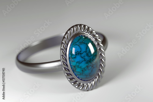 Silver Ring with Blue Stone, 3d Rendering