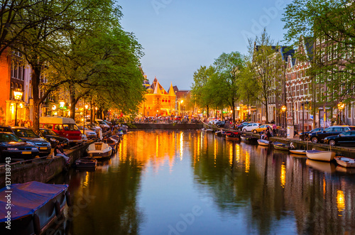 Night wiev of Red light district in Amsterdam, Netherlands © Olena Zn