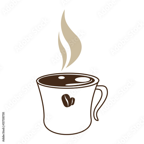 porcelain mug coffee with smoke aroma and symbol grains vector illustration