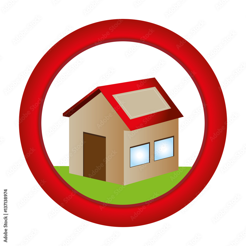 circular button with house one floor inside and garden vector illustration circular button with house one floor inside and garden vector illustration
