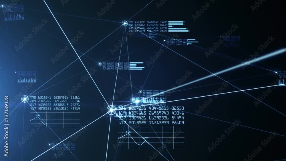 Growing global network and data connections. You can use it for a technology, communication or social media background. Blue color. Seamless loop. Alpha channel included. 4K