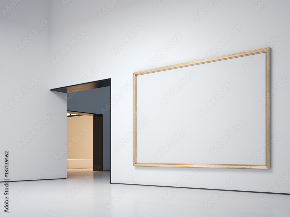Obraz premium White gallery with golden frame. 3d rendering