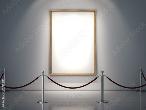 Golden frame on the white wall. 3d rendering