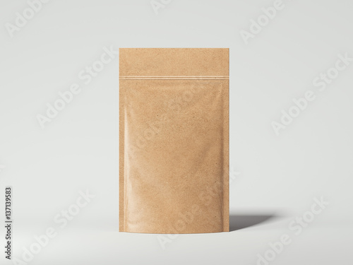Blank packaging recycled kraft paper bag. 3d rendering photo