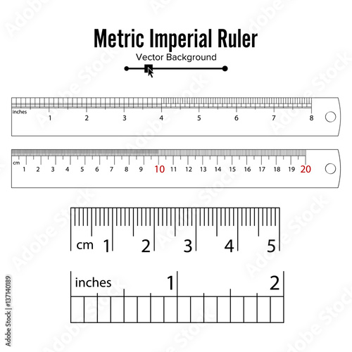 Metric Imperial Rulers Vector. Centimeter And Inch. Measure Tools Equipment Illustration Isolated On White Background.