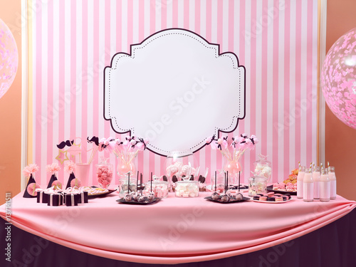Sticker Table with tasty sweets prepared for party