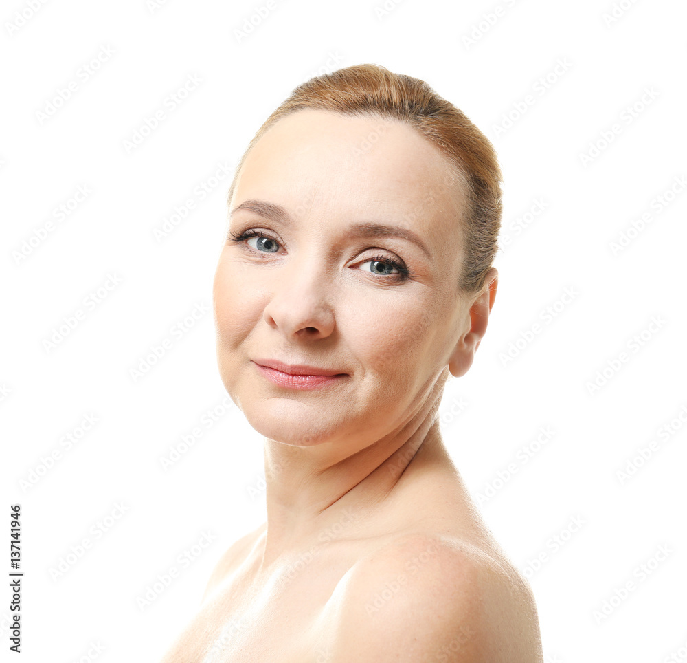 Portrait of beautiful mature woman on white background Portrait of beautiful mature woman on white background