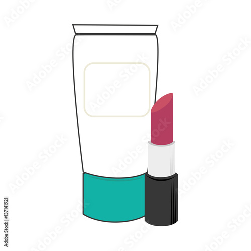 cream bottle and lipstick beauty products vector illustration