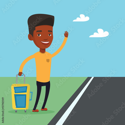 African man hitchhiking vector illustration.