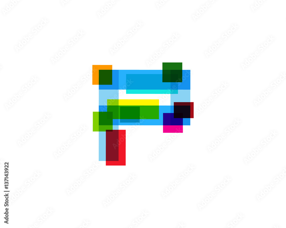 Letter P Colorful Overlay Irregular Break Shape Vector Logo Design Element
