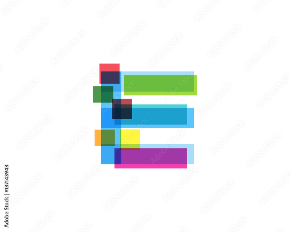 Letter E Colorful Overlay Irregular Break Shape Vector Logo Design Element