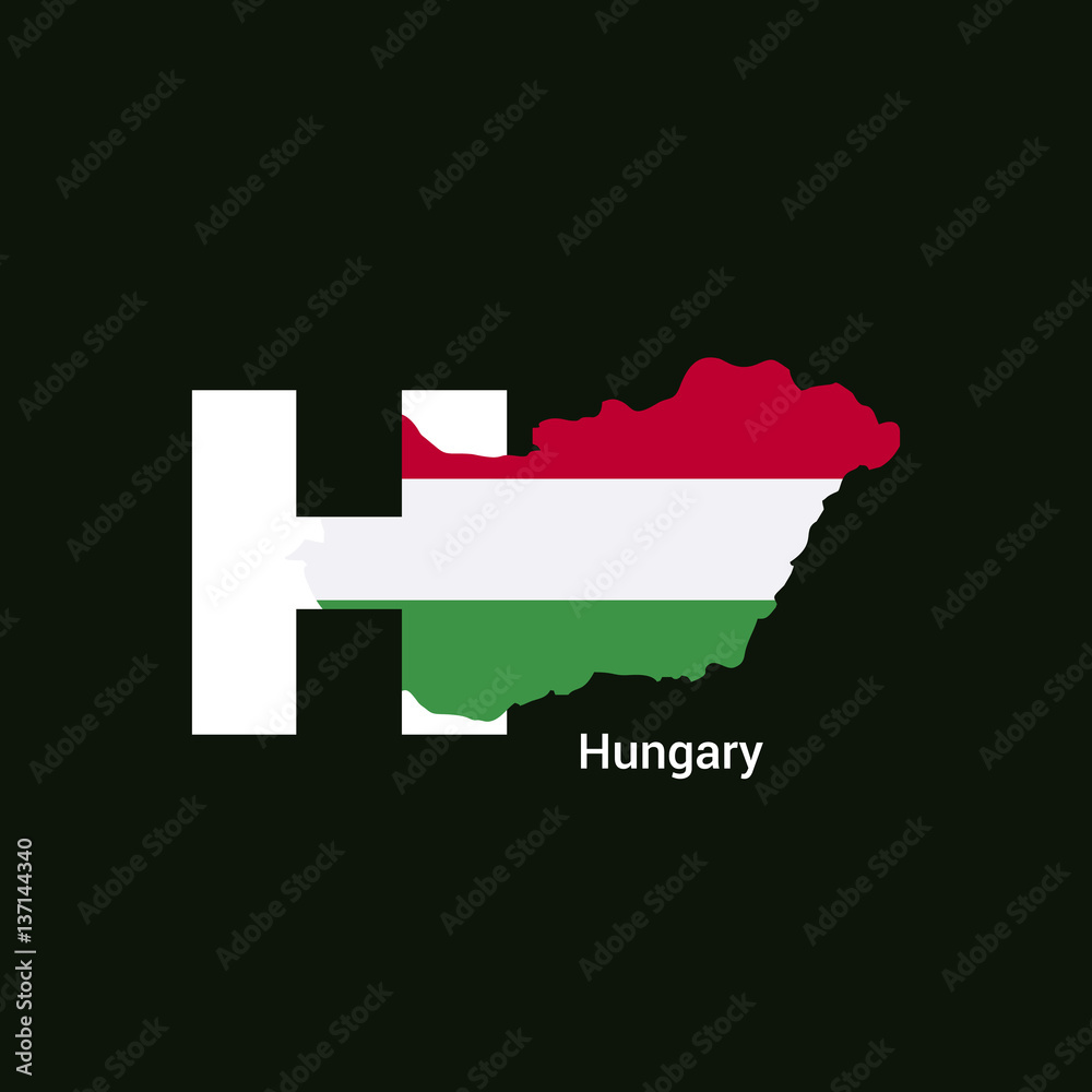 Obraz premium Hungary Initial Letter Country with Flag Map Vector
