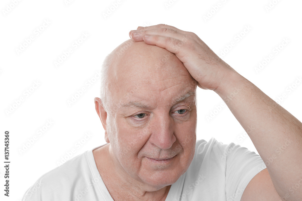 Obraz premium Bald senior man on white background