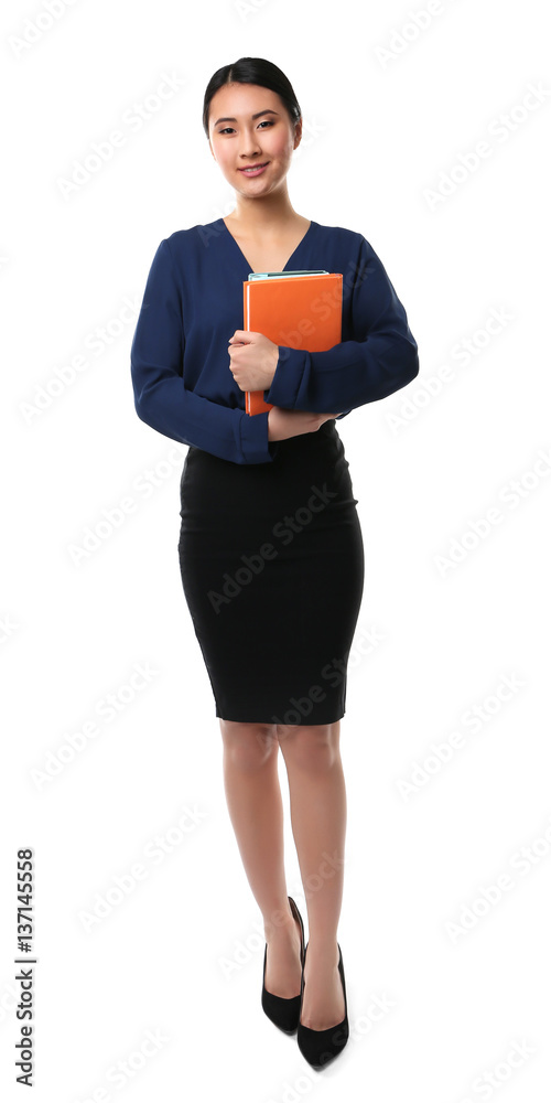 Portrait of Asian female teacher isolated on white Portrait of Asian female teacher isolated on white