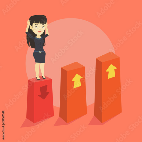 Bankrupt on chart going down vector illustration.