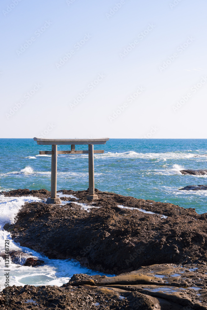 Japanease Torii and Seacoast ,in Oarai,Ibaraki,Japan