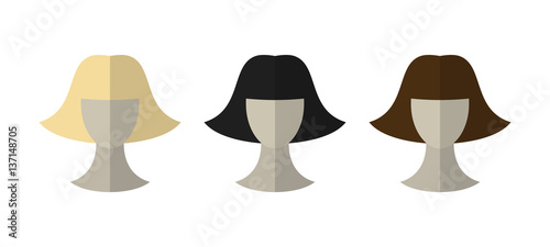 Flat icon hairstyles. Blonde, brunette. Different color hair wigs.
