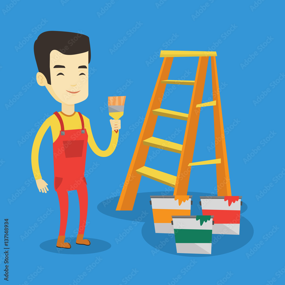 Painter with paint brush vector illustration. Painter with paint brush vector illustration.
