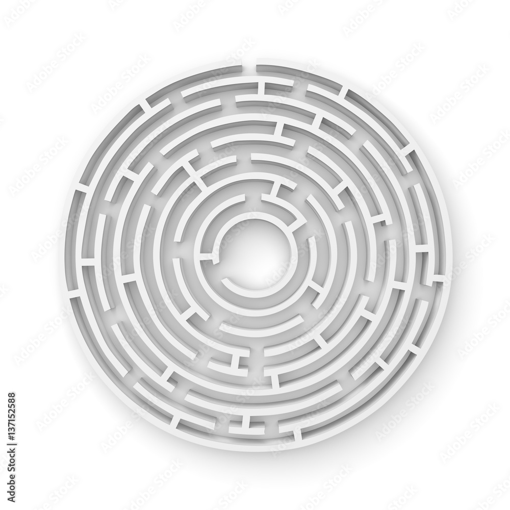 3D white round maze consruction isolated on white background 3D white round maze consruction isolated on white background