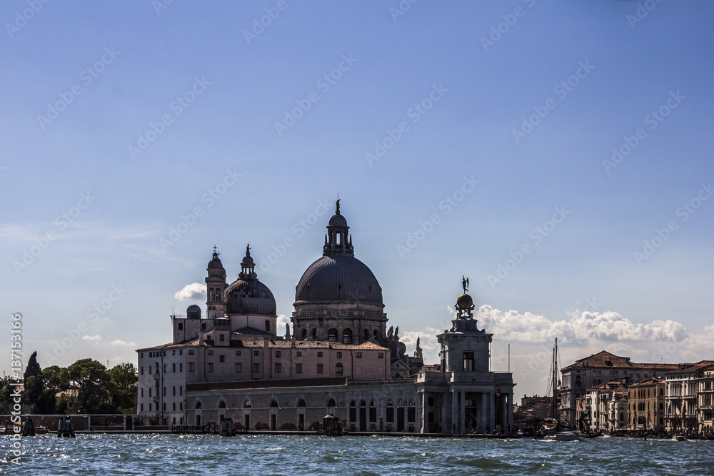 Grand Canal (Canal Grande) with Basilica di Santa Maria della Salute in Venice, Italy