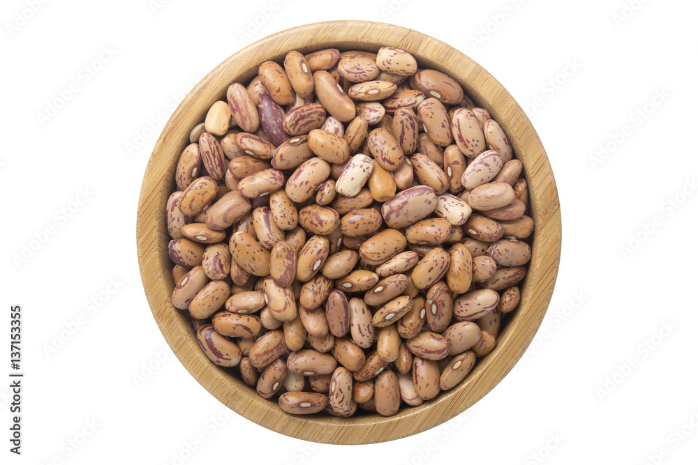 Indian kidney beans in wooden bowl isolated top view on white Indian kidney beans in wooden bowl isolated top view on white