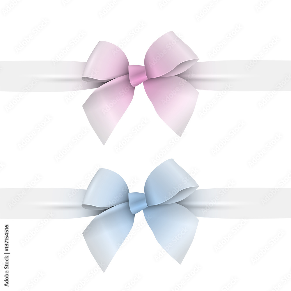 Pink and blue pastel colors bows with ribbons Pink and blue pastel colors bows with ribbons