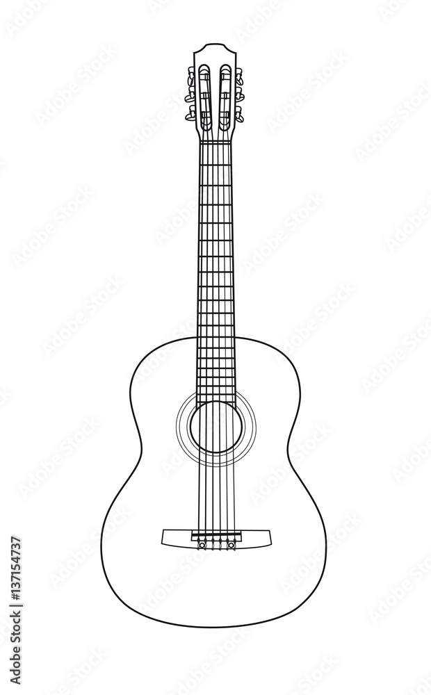 Beautiful acoustic guitar in a loop on a white background