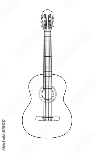 Beautiful acoustic guitar in a loop on a white background