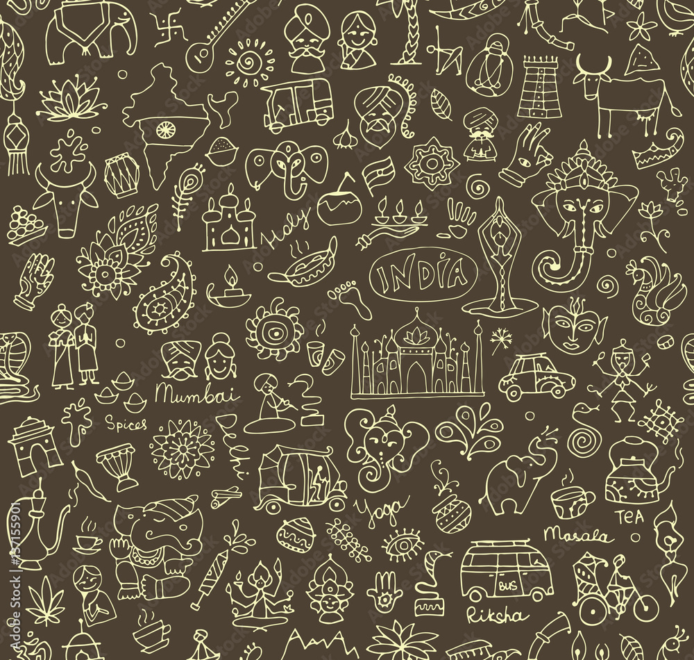 India sketch, seamless pattern for your design