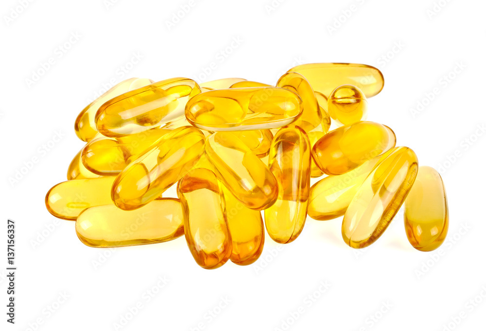 Omega 3 capsules from Fish Oil on white background Omega 3 capsules from Fish Oil on white background