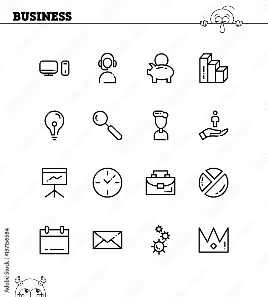 Fototapeta premium Business flat icon set.