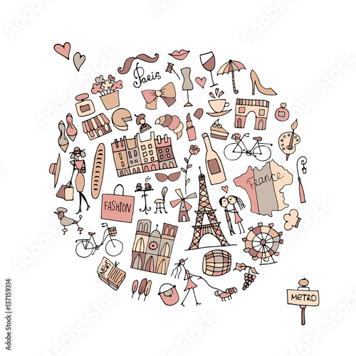 France, icons collection. Sketch for your design