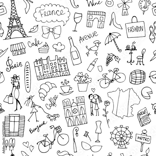 France sketch, seamless pattern for your design